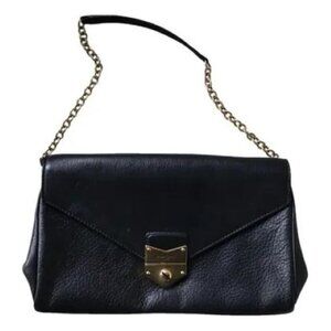 Yves Saint Laurent Vintage Black Leather Shoulder Bag with Push Lock Closure